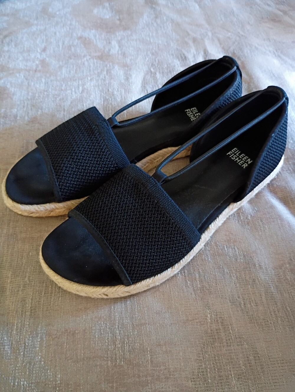 Eileen Fisher Mews Black Stretch Espadrilles Sandals Size 7.5 NWT